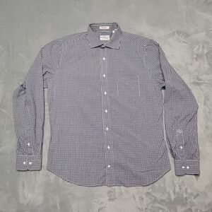 Gant Rugger Button Down Mens Large Blue Gingham The Hugger Slim Fit Long Sleeve